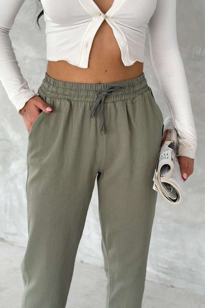ELASTIC WAIST LACINGS ONE COLOR WOMEN TROUSERS MINT/MENTE - 3