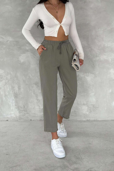 ELASTIC WAIST LACINGS ONE COLOR WOMEN TROUSERS MINT/MENTE - 4