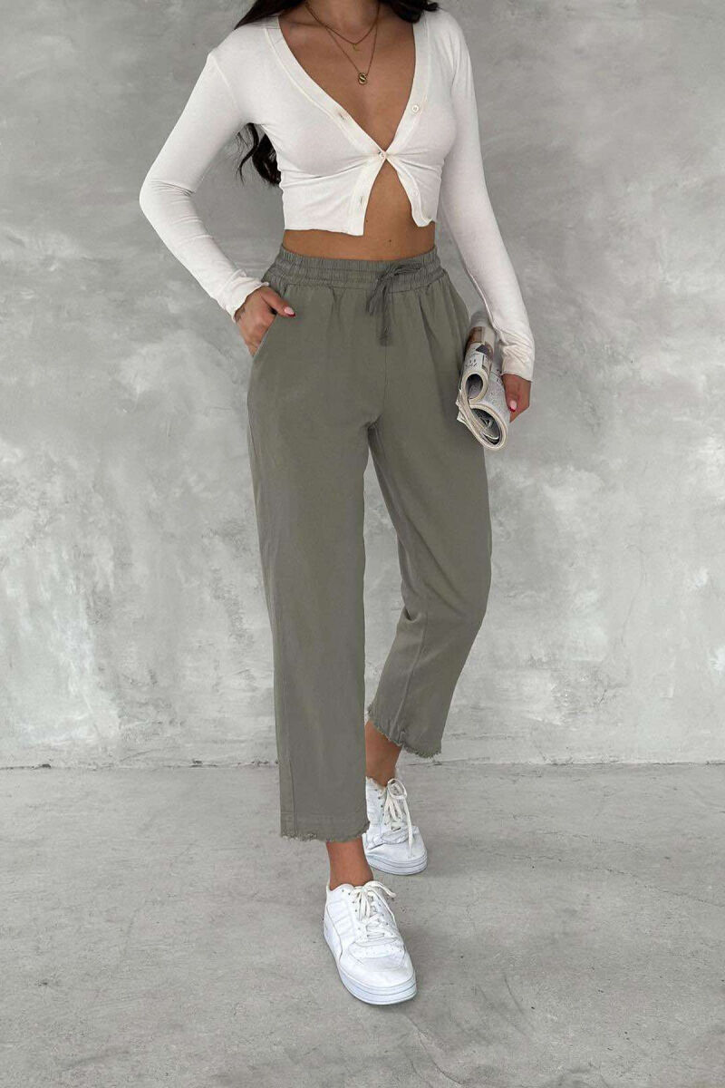 ELASTIC WAIST LACINGS ONE COLOR WOMEN TROUSERS MINT/MENTE - 4