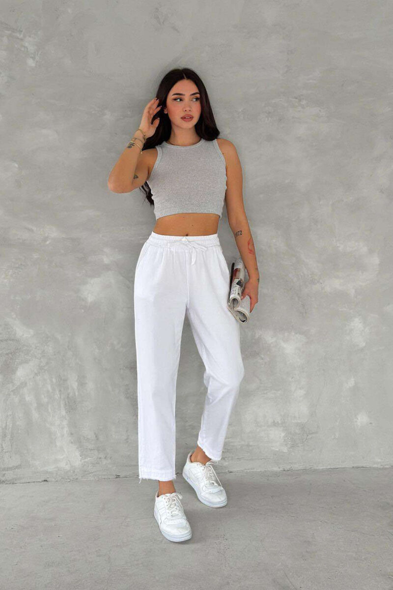 ELASTIC WAIST LACINGS ONE COLOR WOMEN TROUSERS WHITE-E BARDHE - 2