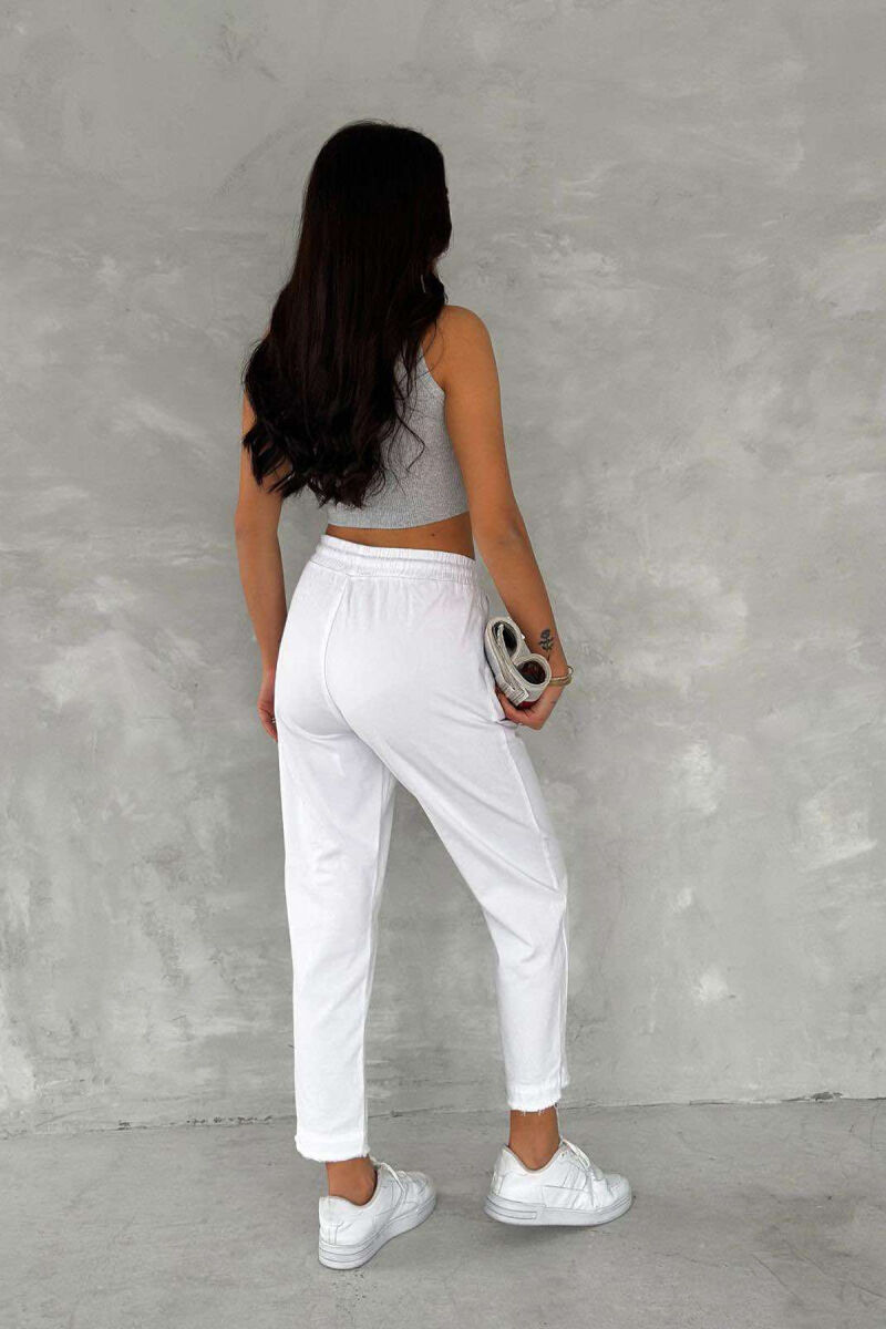 ELASTIC WAIST LACINGS ONE COLOR WOMEN TROUSERS WHITE-E BARDHE - 5