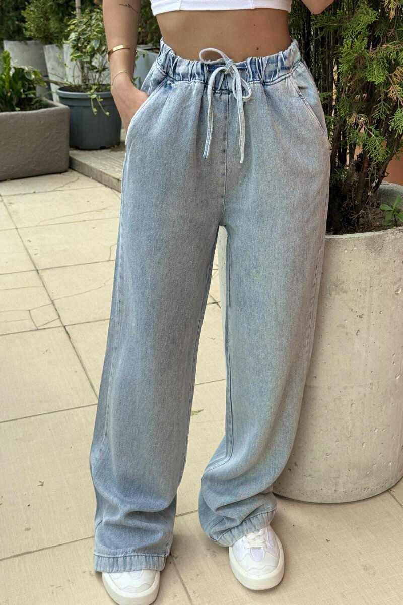 ELASTIC WAIST LACINGS SIMPLE WOMEN JEANS LIGHTBLUE/BZ - 1