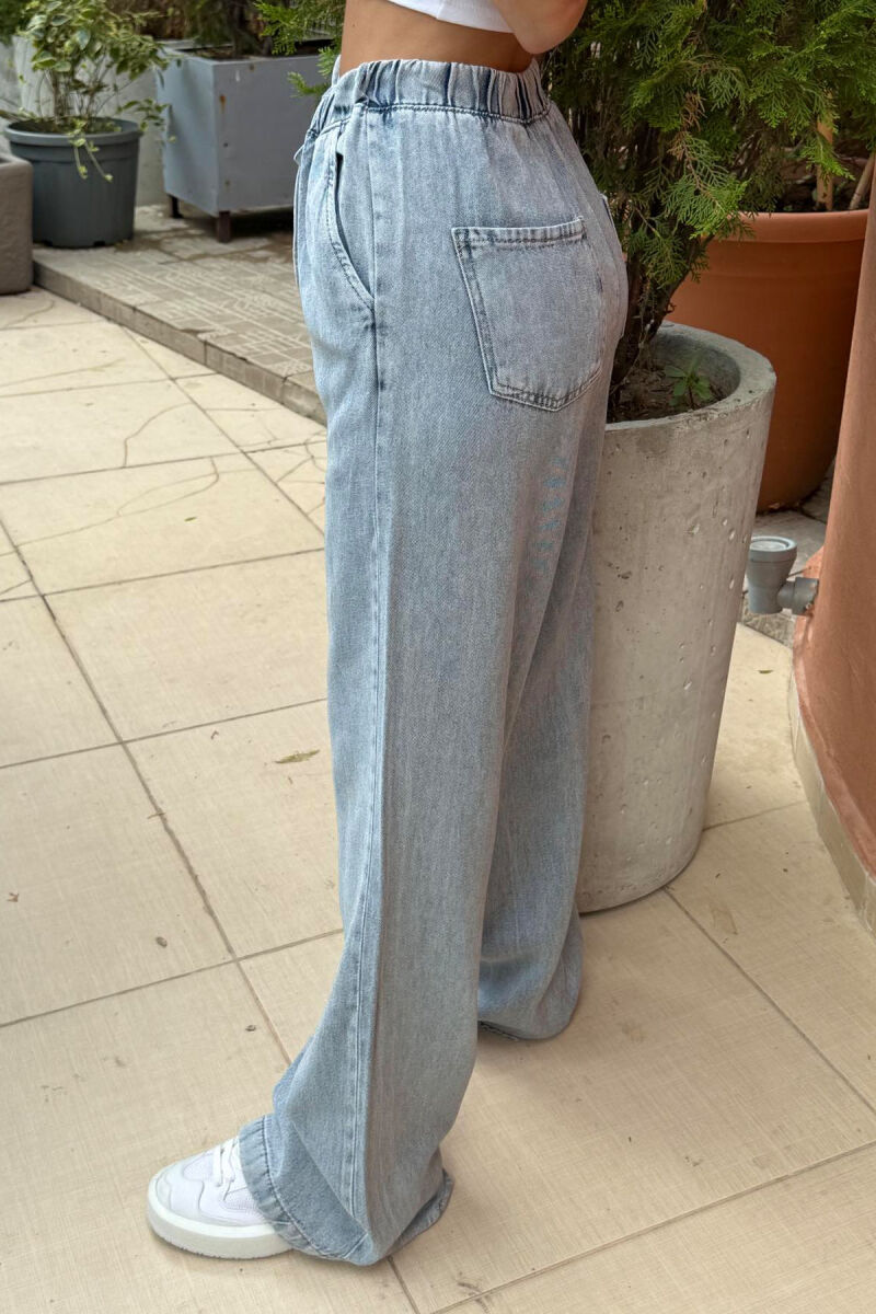ELASTIC WAIST LACINGS SIMPLE WOMEN JEANS LIGHTBLUE/BZ - 5