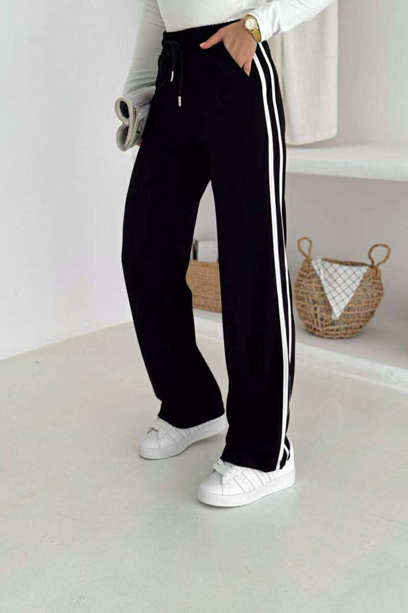 ELASTIC WAIST LACINGS STRIPED WOMEN SWEATPANTS BLACK/ E ZEZE - 2