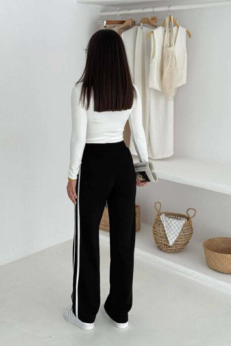 ELASTIC WAIST LACINGS STRIPED WOMEN SWEATPANTS BLACK/ E ZEZE - 4