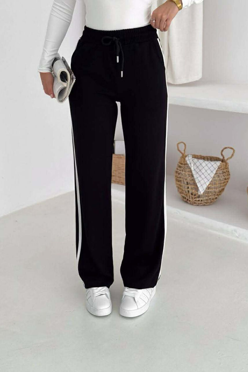 ELASTIC WAIST LACINGS STRIPED WOMEN SWEATPANTS BLACK/ E ZEZE - 5