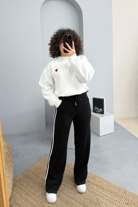 ELASTIC WAIST LACINGS STRIPED WOMEN SWEATPANTS BLACK/ E ZEZE - 7