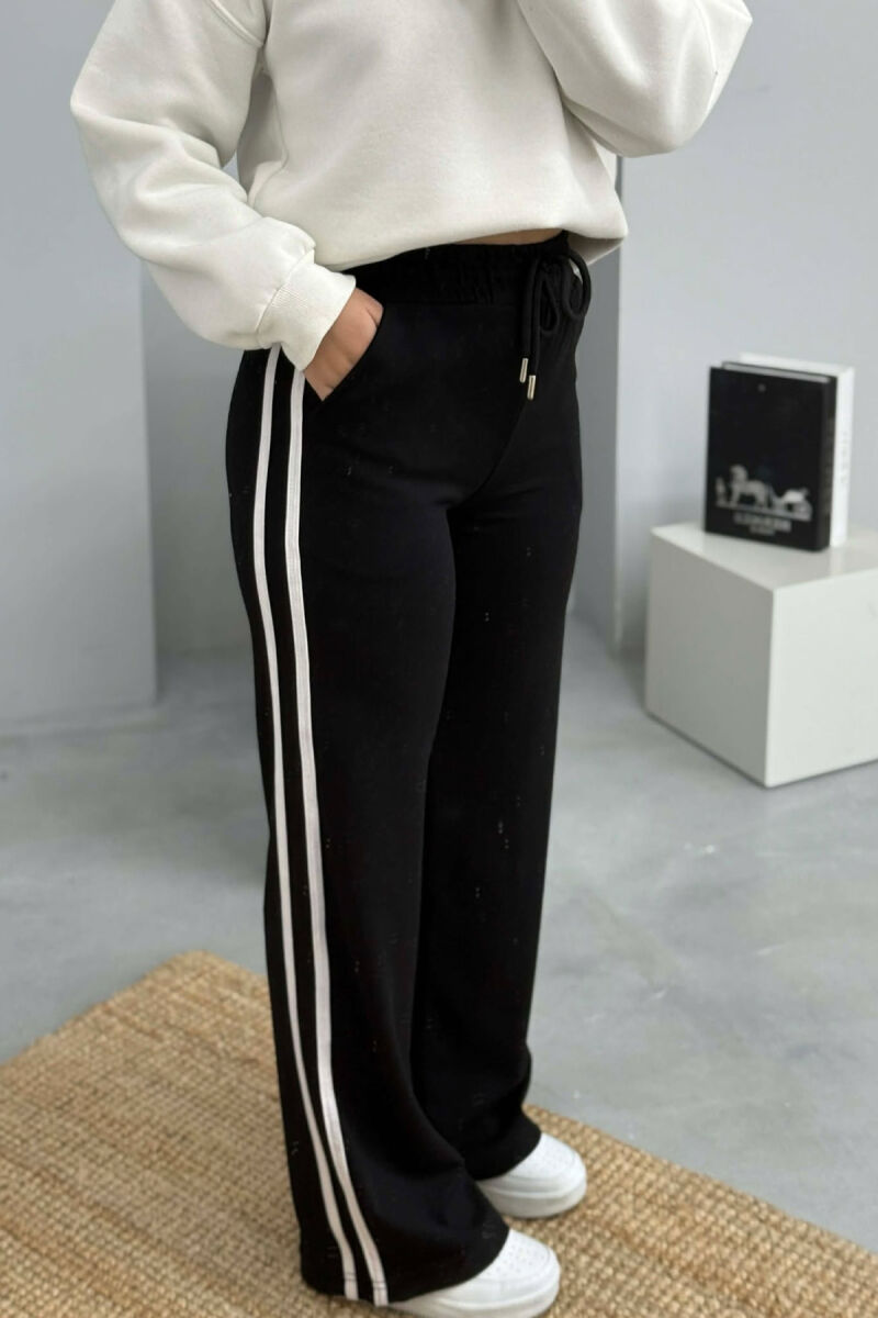 ELASTIC WAIST LACINGS STRIPED WOMEN SWEATPANTS BLACK/ E ZEZE - 9