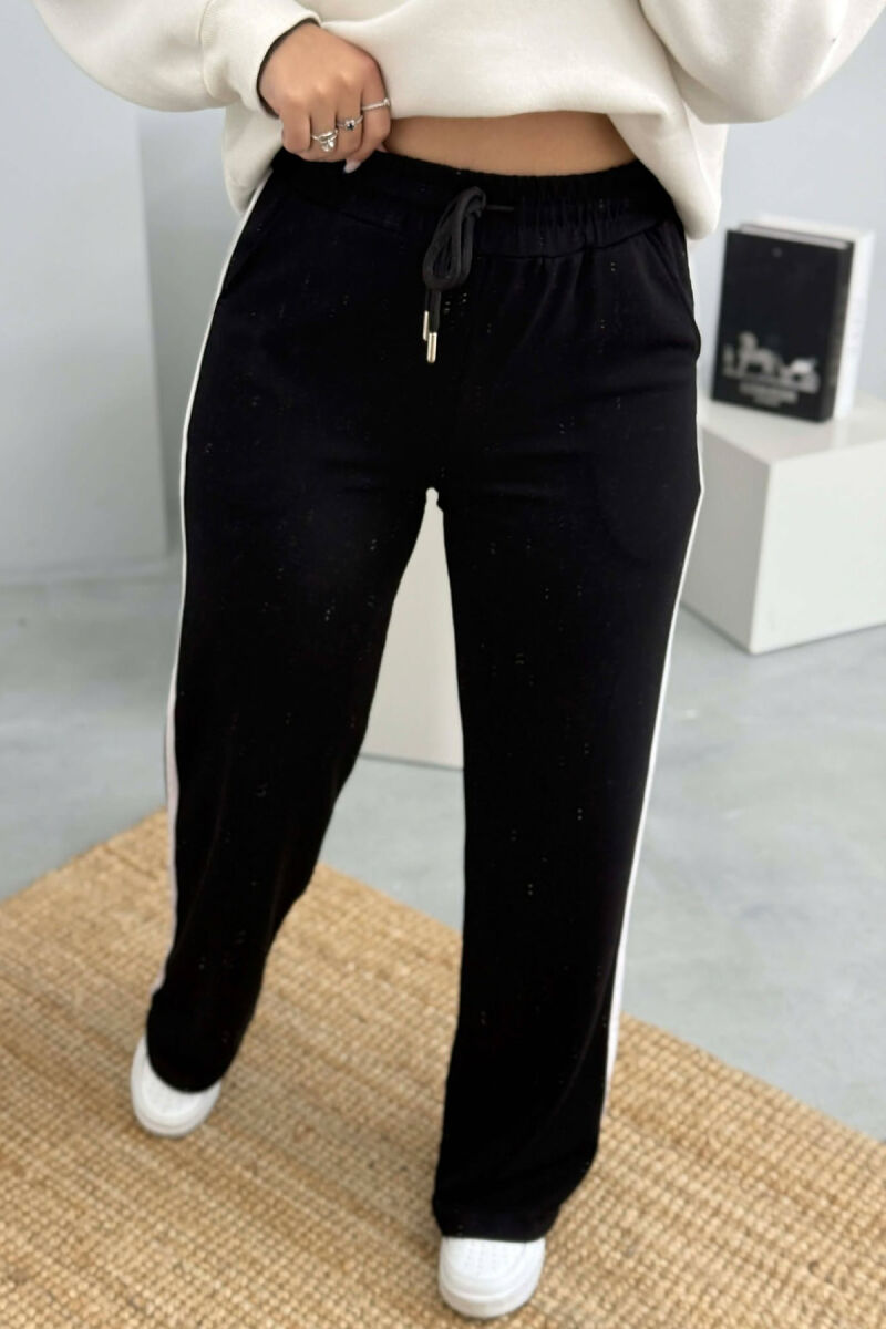 ELASTIC WAIST LACINGS STRIPED WOMEN SWEATPANTS BLACK/ E ZEZE - 6