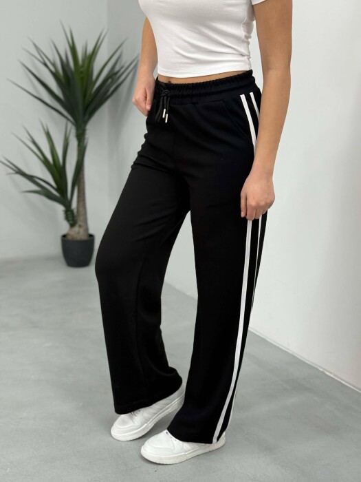 ELASTIC WAIST LACINGS STRIPED WOMEN SWEATPANTS BLACK/ E ZEZE - 3