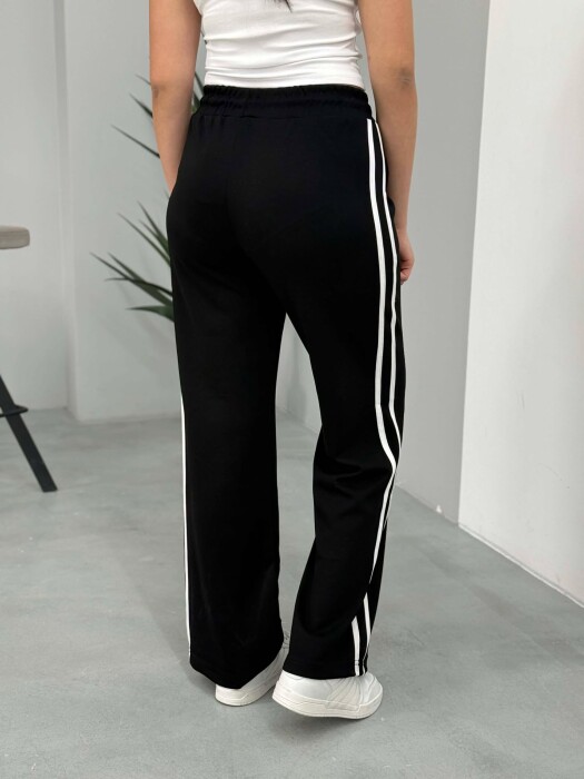 ELASTIC WAIST LACINGS STRIPED WOMEN SWEATPANTS BLACK/ E ZEZE - 5