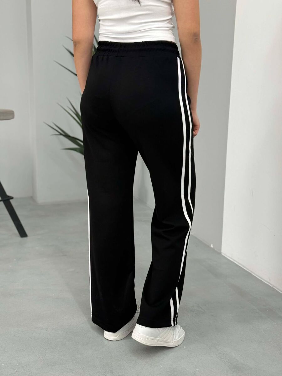ELASTIC WAIST LACINGS STRIPED WOMEN SWEATPANTS BLACK/ E ZEZE - 5