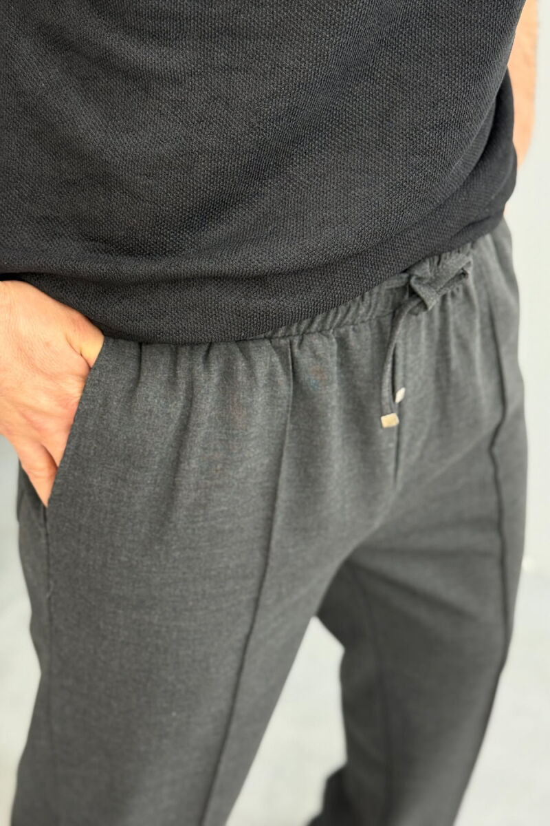 ELASTIC WAIST LACINGS WIDE LEG MEN PANTS DARK GREY/GEE - 3