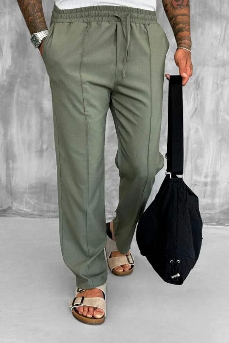 ELASTIC WAIST LACINGS WIDE LEG MEN PANTS GREEN/JESHILE 