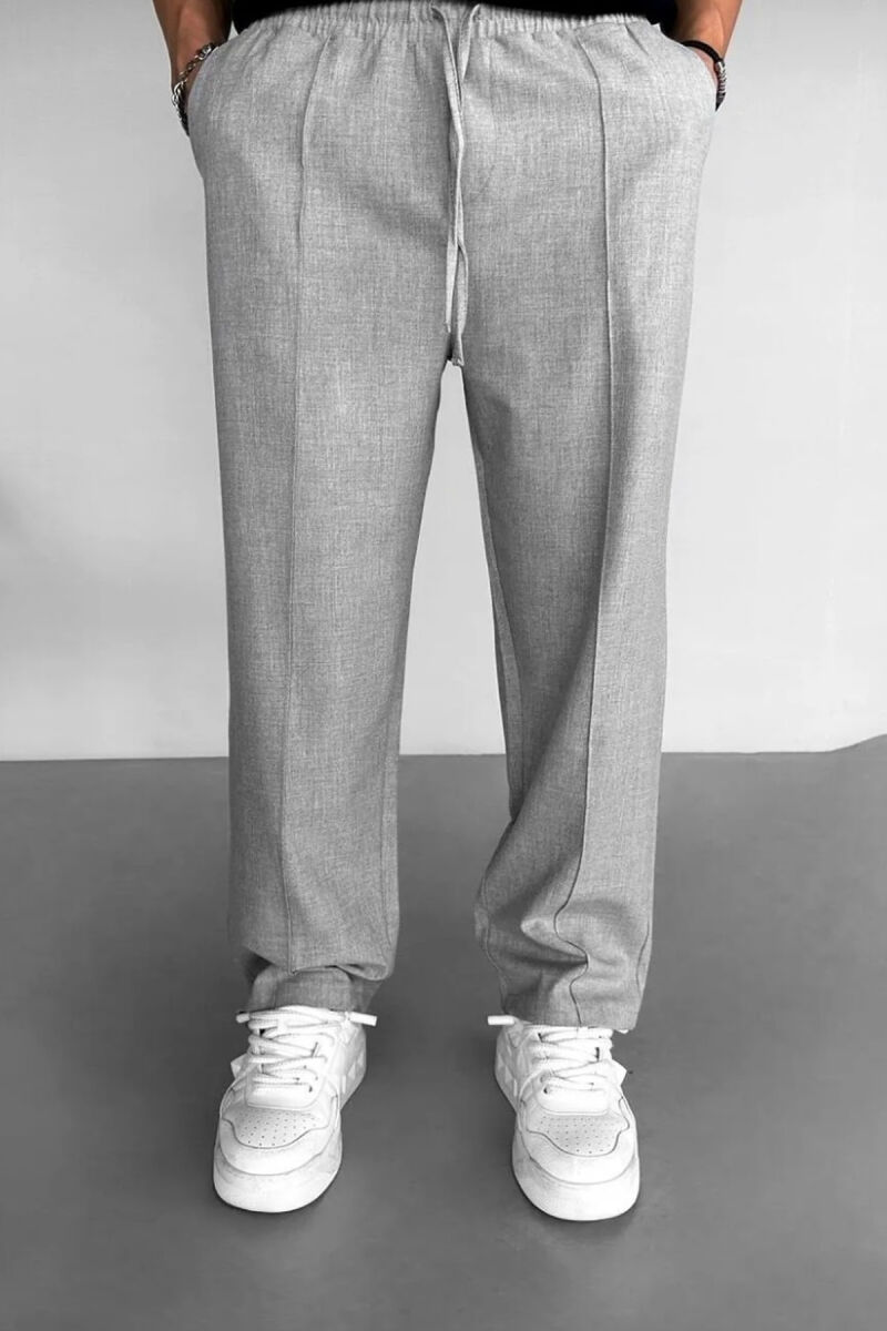 ELASTIC WAIST LACINGS WIDE LEG MEN PANTS LIGHT GREY/GZ - 1