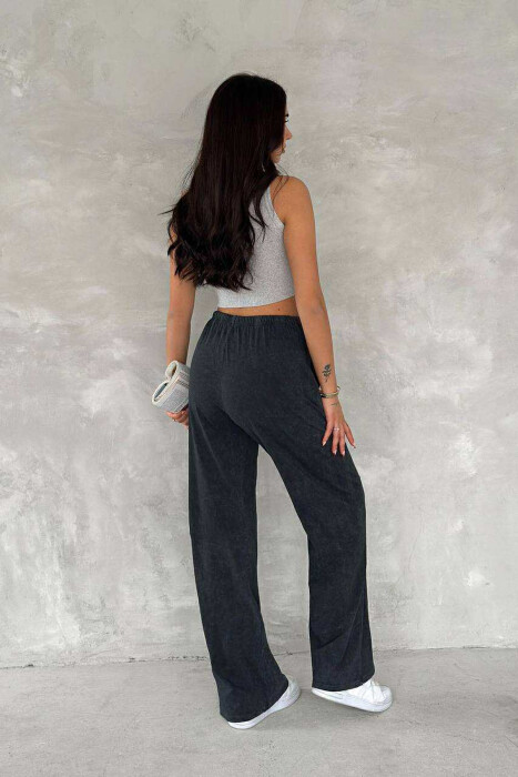 ELASTIC WAIST LACINGS WIDE LEG WOMEN TROUSERS DARK GREY/GEE - 9