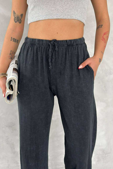 ELASTIC WAIST LACINGS WIDE LEG WOMEN TROUSERS DARK GREY/GEE - 12