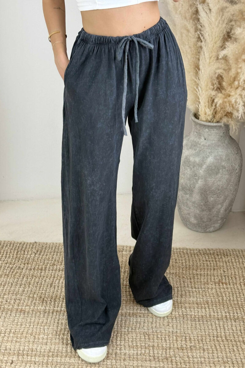 ELASTIC WAIST LACINGS WIDE LEG WOMEN TROUSERS DARK GREY/GEE - 14