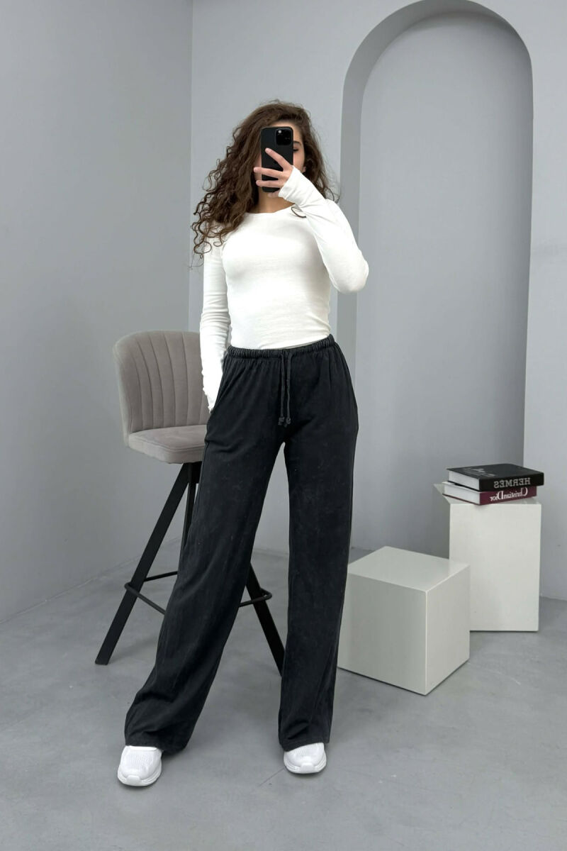 ELASTIC WAIST LACINGS WIDE LEG WOMEN TROUSERS DARK GREY/GEE - 1