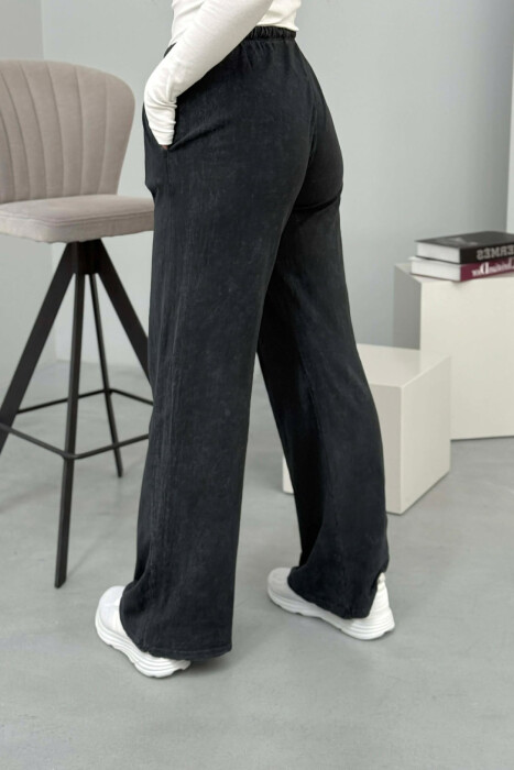 ELASTIC WAIST LACINGS WIDE LEG WOMEN TROUSERS DARK GREY/GEE - 2