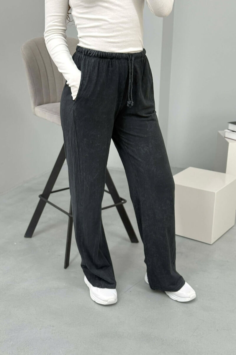 ELASTIC WAIST LACINGS WIDE LEG WOMEN TROUSERS DARK GREY/GEE - 3