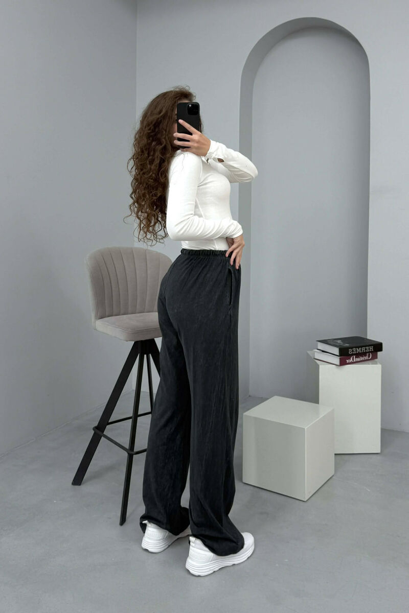 ELASTIC WAIST LACINGS WIDE LEG WOMEN TROUSERS DARK GREY/GEE - 5