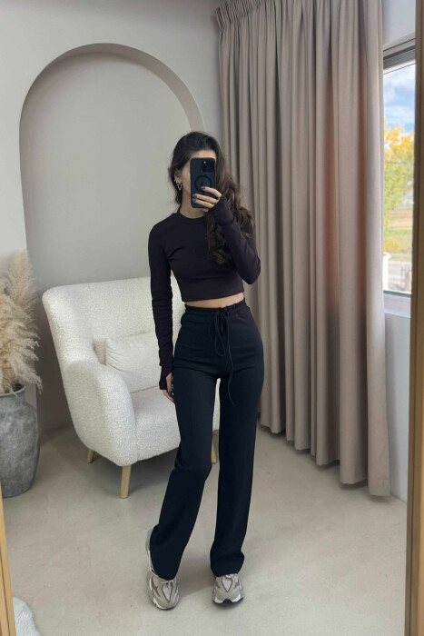 ELASTIC WAIST LACINGS WOMEN SWEATPANTS BLACK/ E ZEZE - 2