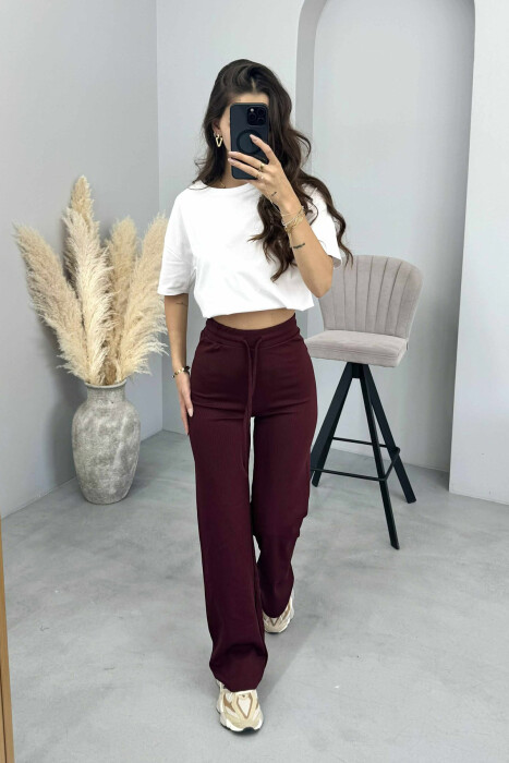 TUTA ME DIZAN ELASTIK NË BELI DHE ME LIDHËSE PËR FEMRA NË NGJYRËN VISHNJË - KLAUDIO FASHION