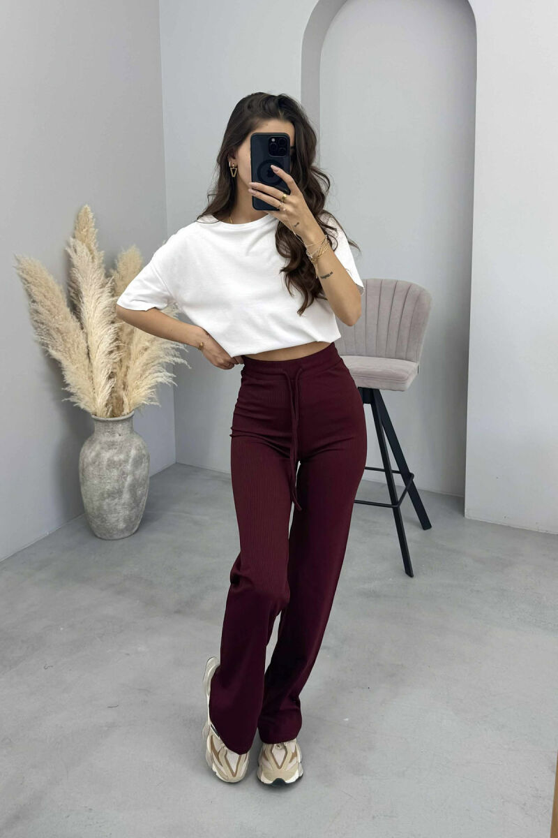 ELASTIC WAIST LACINGS WOMEN SWEATPANTS BURGUNDY/VISHNJE - 2