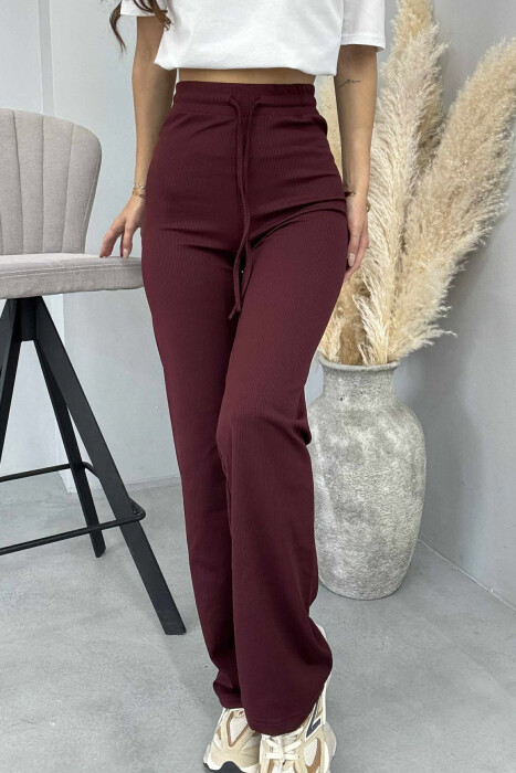 ELASTIC WAIST LACINGS WOMEN SWEATPANTS BURGUNDY/VISHNJE - 3