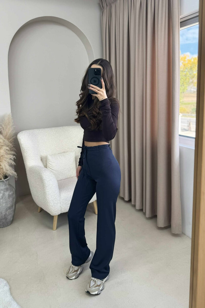 ELASTIC WAIST LACINGS WOMEN SWEATPANTS DARK BLUE/BEE - 4