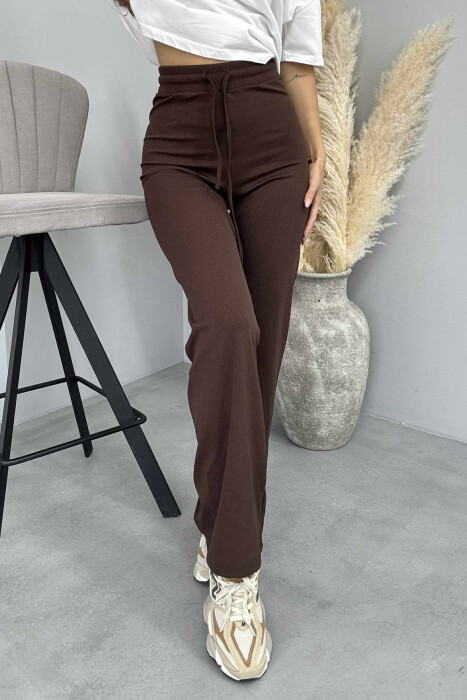 ELASTIC WAIST LACINGS WOMEN SWEATPANTS DARK BROWN/KAE - 3