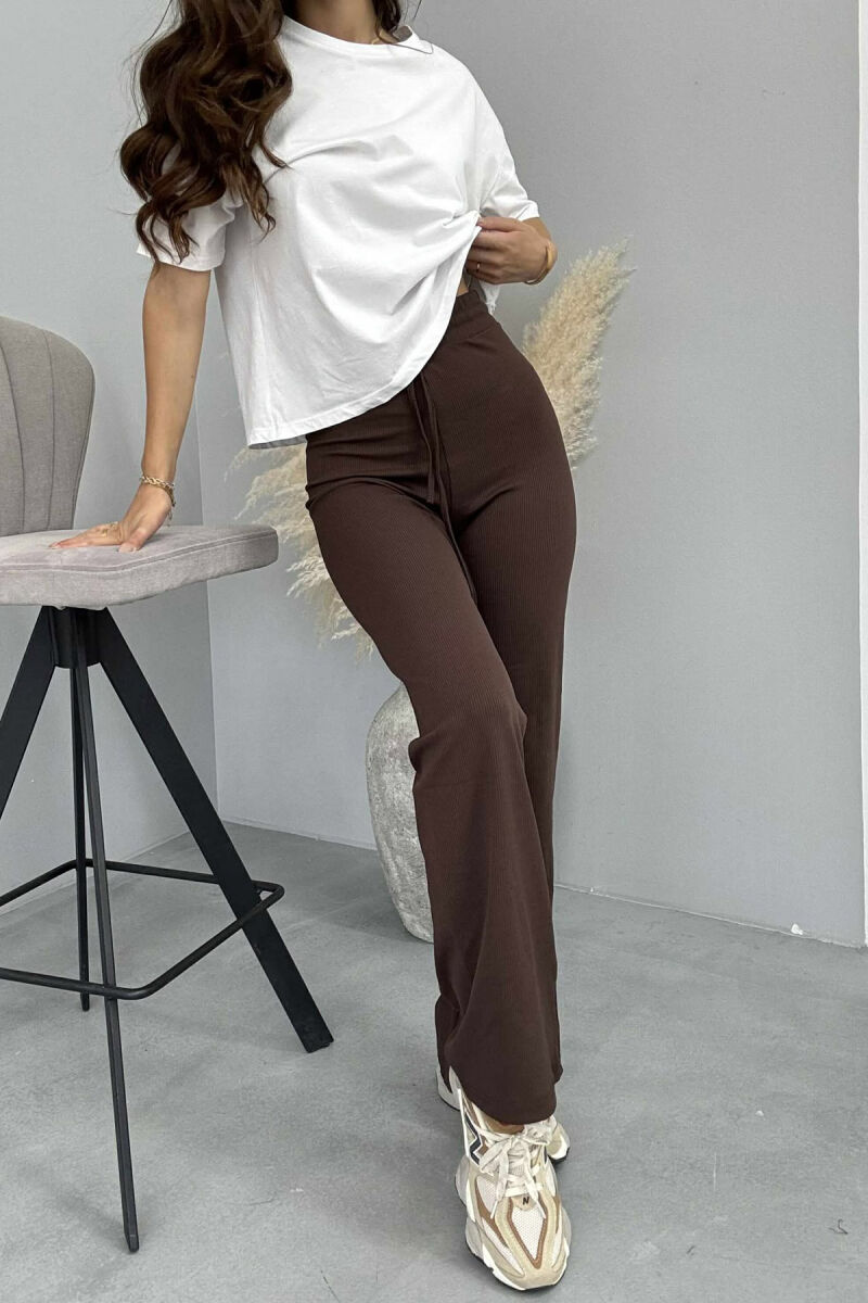 ELASTIC WAIST LACINGS WOMEN SWEATPANTS DARK BROWN/KAE - 4