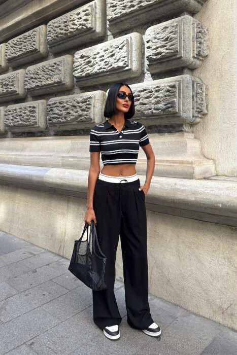 PANTALLONA ME BEL ELASTIK&LIDHËSE PËR FEMRA NË NGJYRË KAFE TË ZEZË - KLAUDIO FASHION