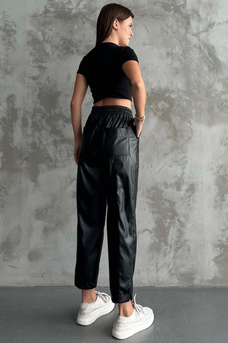 ELASTIC WAIST LEATHER WOMEN TROUSERS BLACK/ E ZEZE - 2