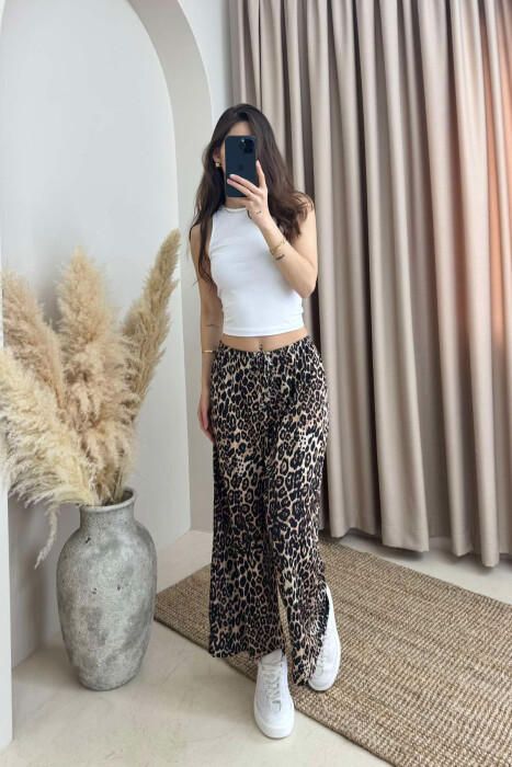 ELASTIC WAIST LEO PRINT WOMEN SWEATPANTS LEO/LEOPARD - 1