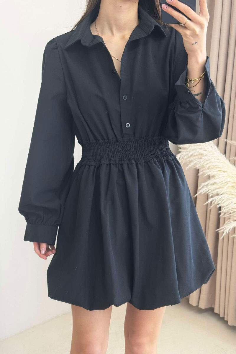ELASTIC WAIST LONG SLEEVES SHORT WOMEN DRESS BLACK/ E ZEZE - 3