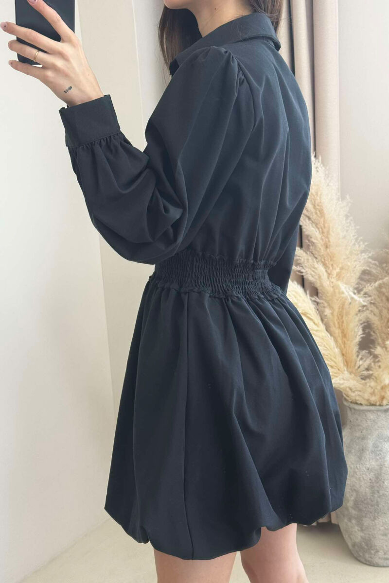 ELASTIC WAIST LONG SLEEVES SHORT WOMEN DRESS BLACK/ E ZEZE - 4