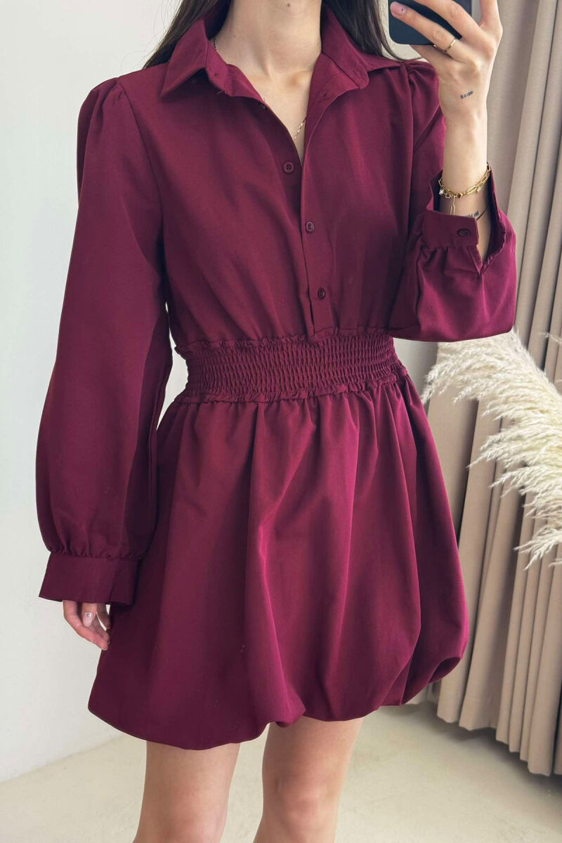 ELASTIC WAIST LONG SLEEVES SHORT WOMEN DRESS BURGUNDY/VISHNJE - 3