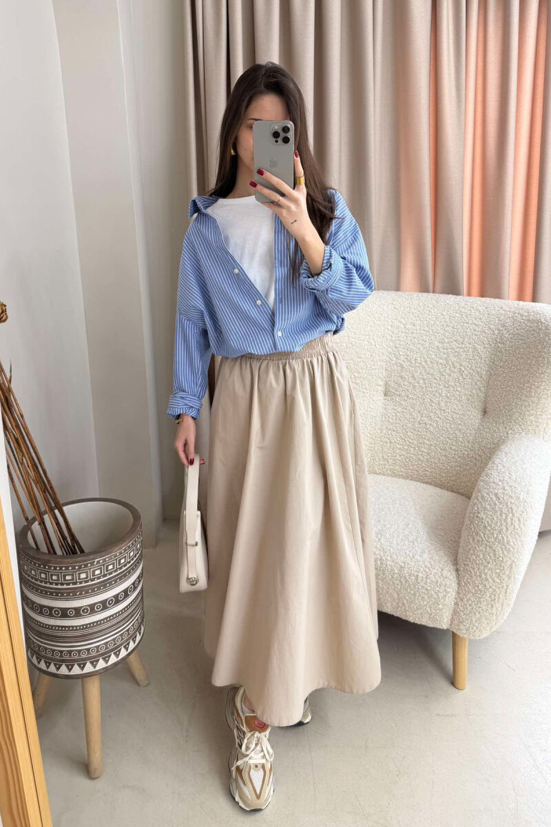  ELASTIC WAIST LONG WOMEN SKIRT IN BEIGE COLOR - 7