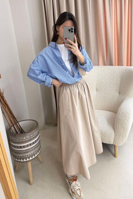  ELASTIC WAIST LONG WOMEN SKIRT IN BEIGE COLOR - 2