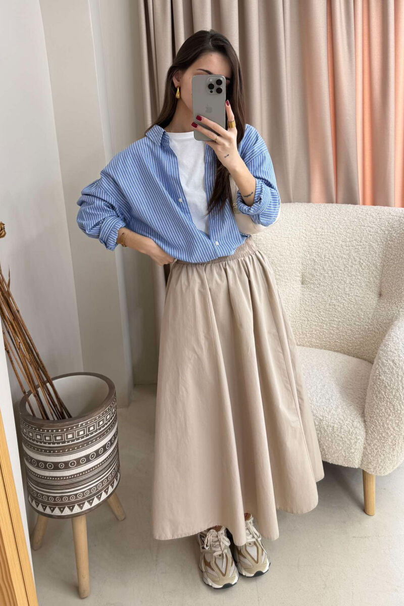  ELASTIC WAIST LONG WOMEN SKIRT IN BEIGE COLOR - 4