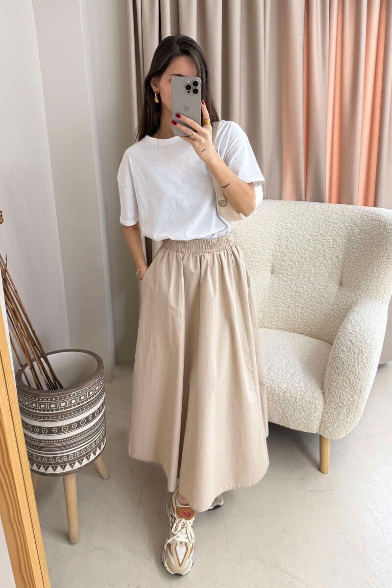  ELASTIC WAIST LONG WOMEN SKIRT IN BEIGE COLOR - 6