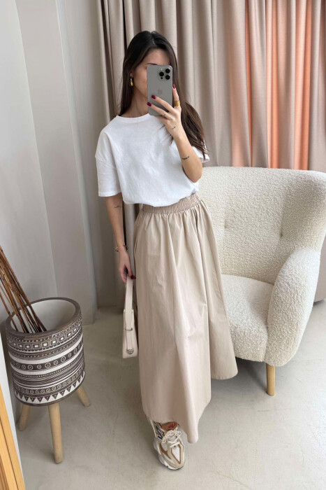  ELASTIC WAIST LONG WOMEN SKIRT IN BEIGE COLOR - 8