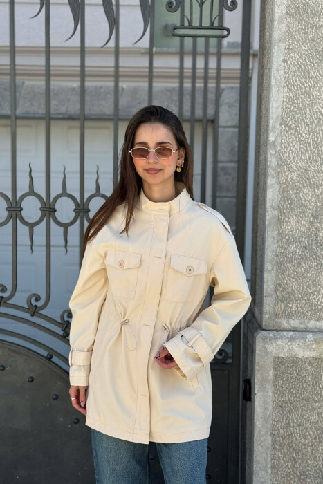 ELASTIC WAIST ONE COLOR WOMEN JACKET CREAM/KREM 