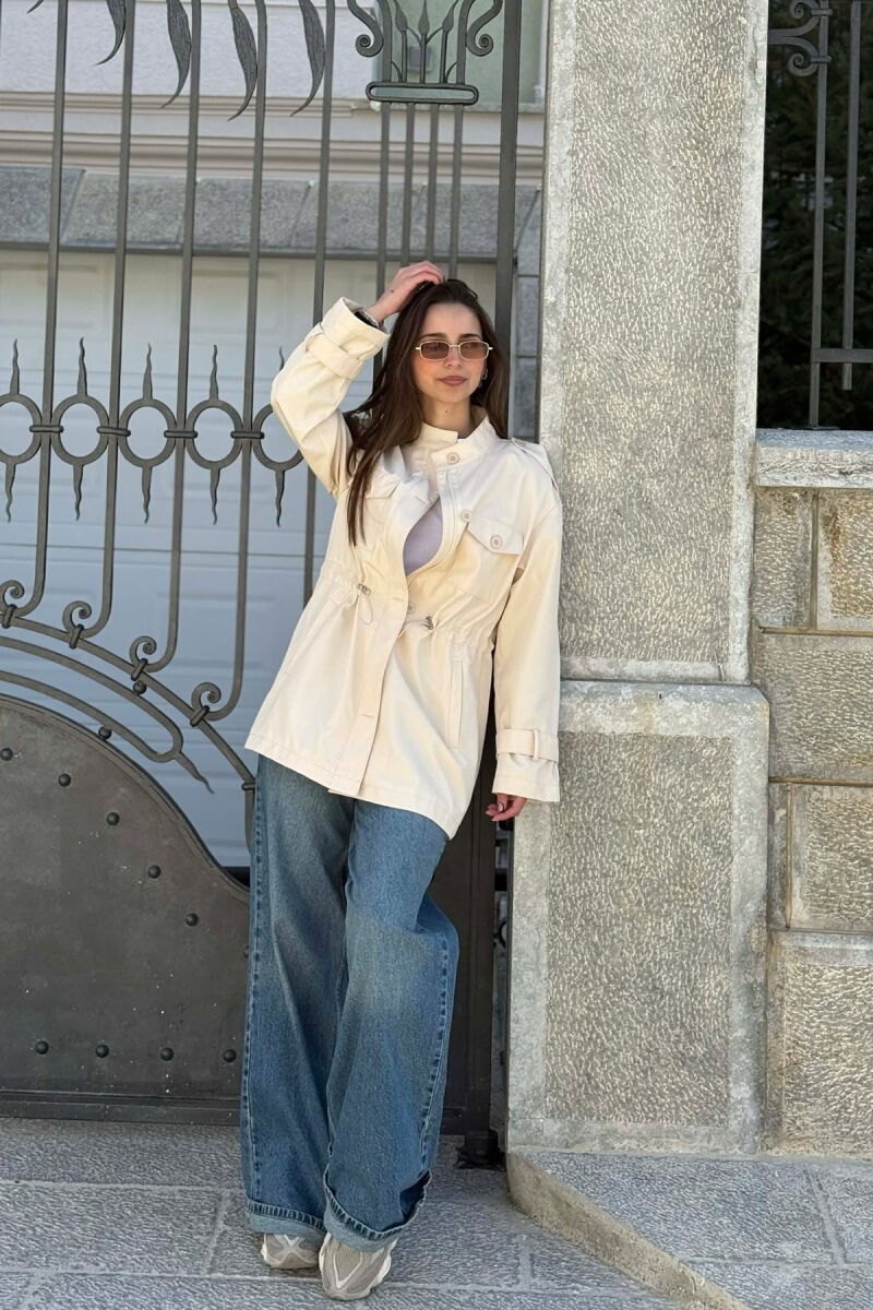 ELASTIC WAIST ONE COLOR WOMEN JACKET CREAM/KREM - 2