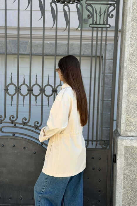 ELASTIC WAIST ONE COLOR WOMEN JACKET CREAM/KREM - 3