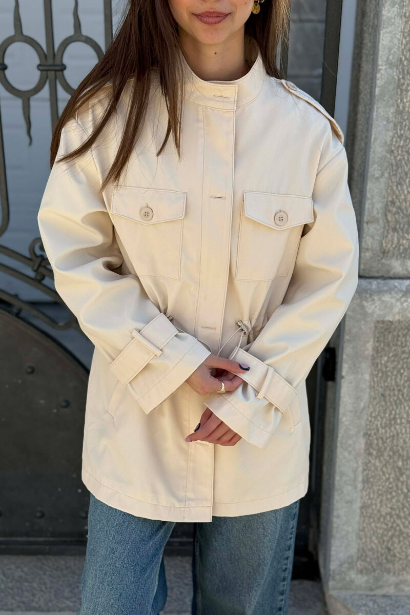 ELASTIC WAIST ONE COLOR WOMEN JACKET CREAM/KREM - 4