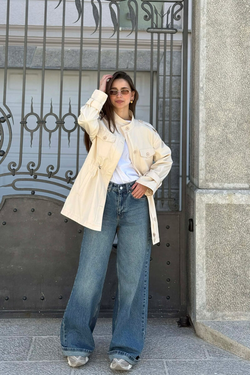 ELASTIC WAIST ONE COLOR WOMEN JACKET CREAM/KREM - 5