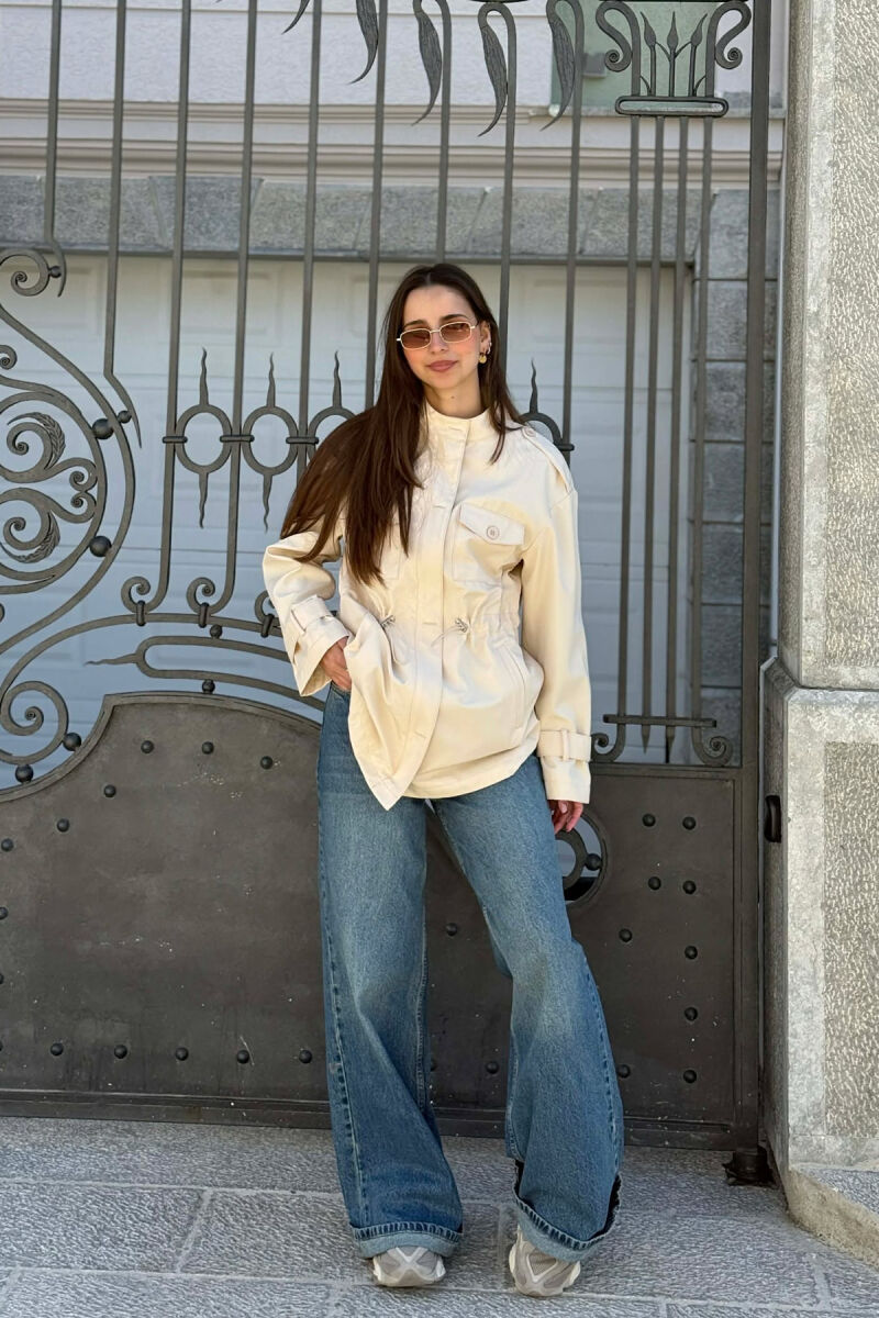 ELASTIC WAIST ONE COLOR WOMEN JACKET CREAM/KREM - 6